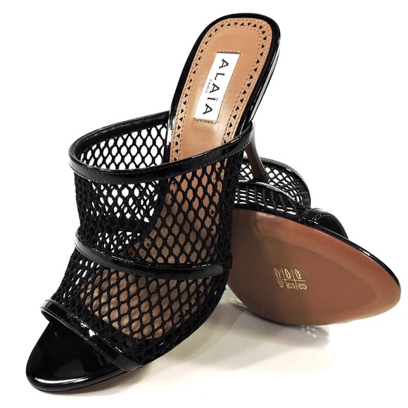 ALAIA 🇮🇹 WOMEN'S BLACK LEATHER AND FABRIC FASHION COMFORT MULES - Picture 7 of 9